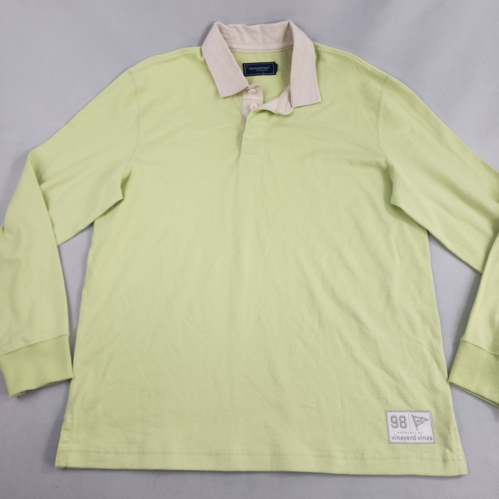Vineyard Vines Mens Long Sleeve Polo Shirt Neon Yellow Cotton Size M NEW
